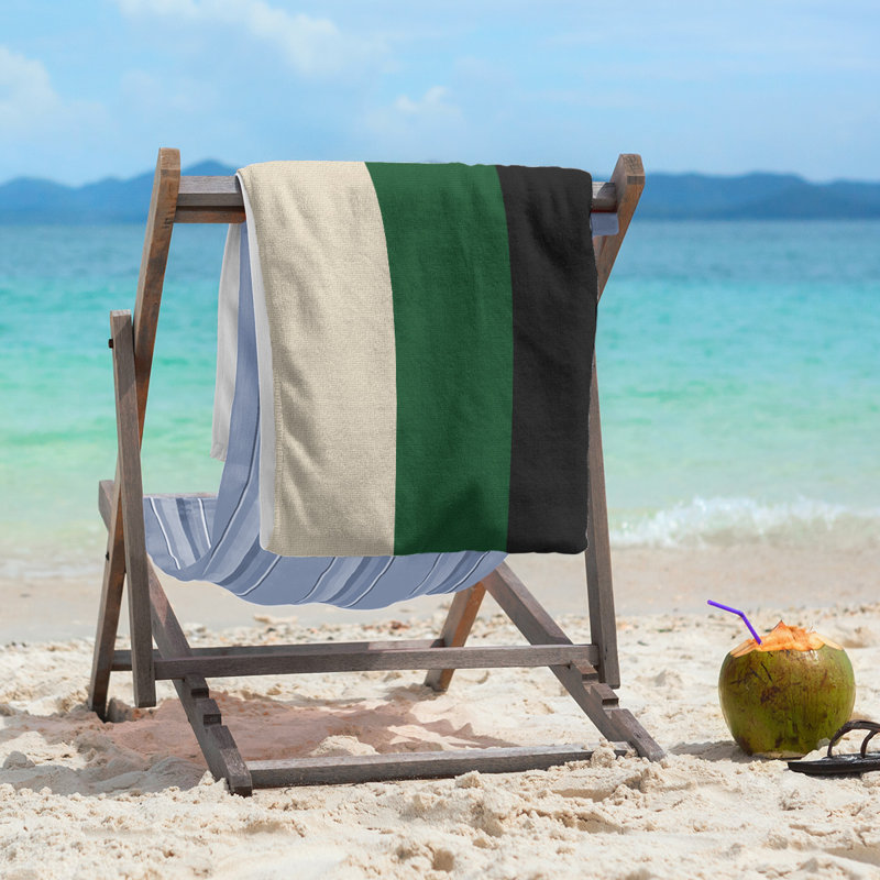 Lightweight Beach Towel, Cream/Green/Black