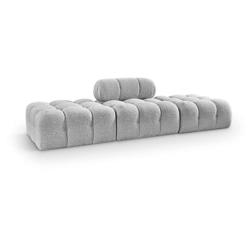 Ames Upholstered Sofa, Grey Boucle Fabric, 1 Armless, 2 Ottoman