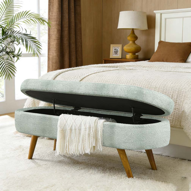 Ottoman Oval Storage Bench, Cyan