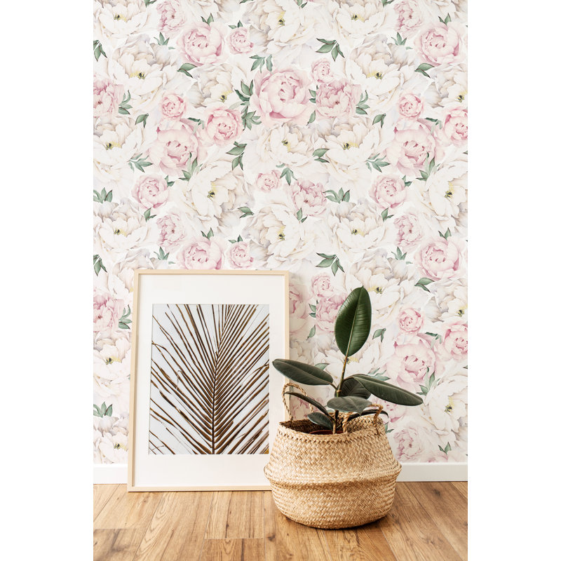 Papier peint adhésif moyen pivoine moyenne, L 96 po x l 48 po, Rose