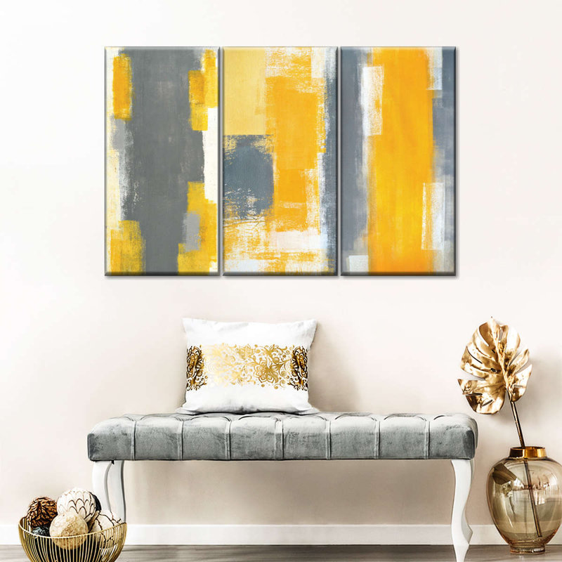 Yellow Abstract Multi Piece Canvas Print, 28" H x 45" W x 1.25" D