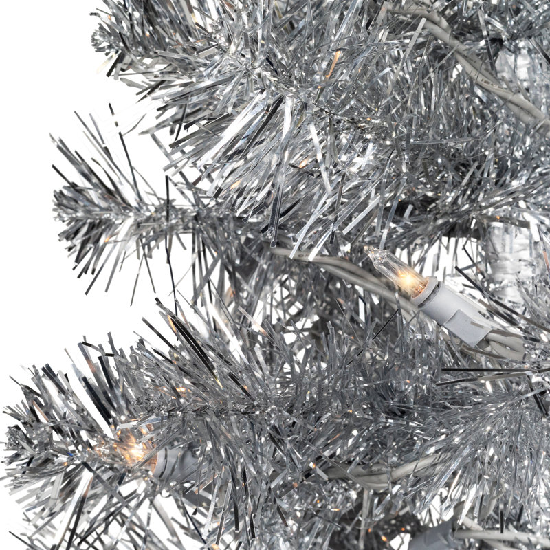 Pre-Lit Artificial Tinsel Christmas Tree - Silver, 7', Pre-Lit