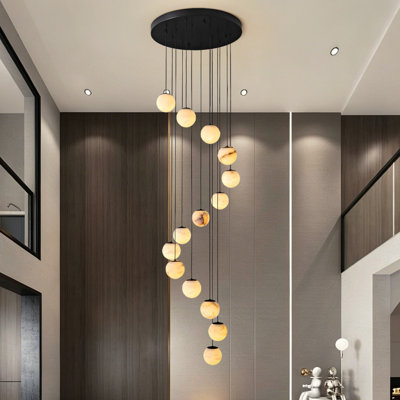 Adamson Luxury 14 Lights Tiered Round Black Alabaster Staircase Chandelier