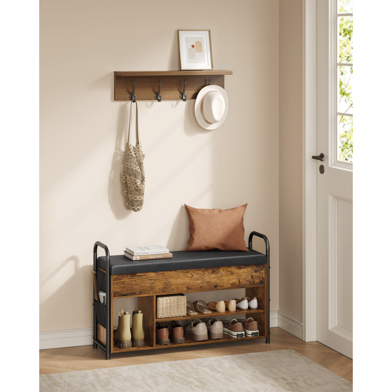 8 Pair Shoe Storage Bench, Rustic Brown