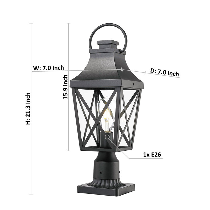 Lampadaire d'extérieur, luminaire de lampadaire, lanterne avec base de pilier, noir texturé, convient aux jardins, aux cours ou aux entrées