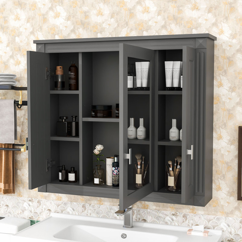Armoire de salle de bain murale avec tablettes et rangement, Gris