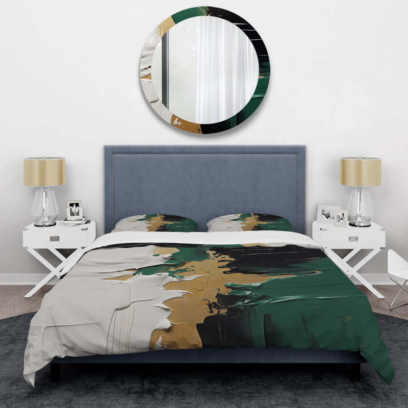 Ensemble de housse de couette peinture dorée et noire à l'encre noire III, Housse de couette simple + 1 taie décorative stan