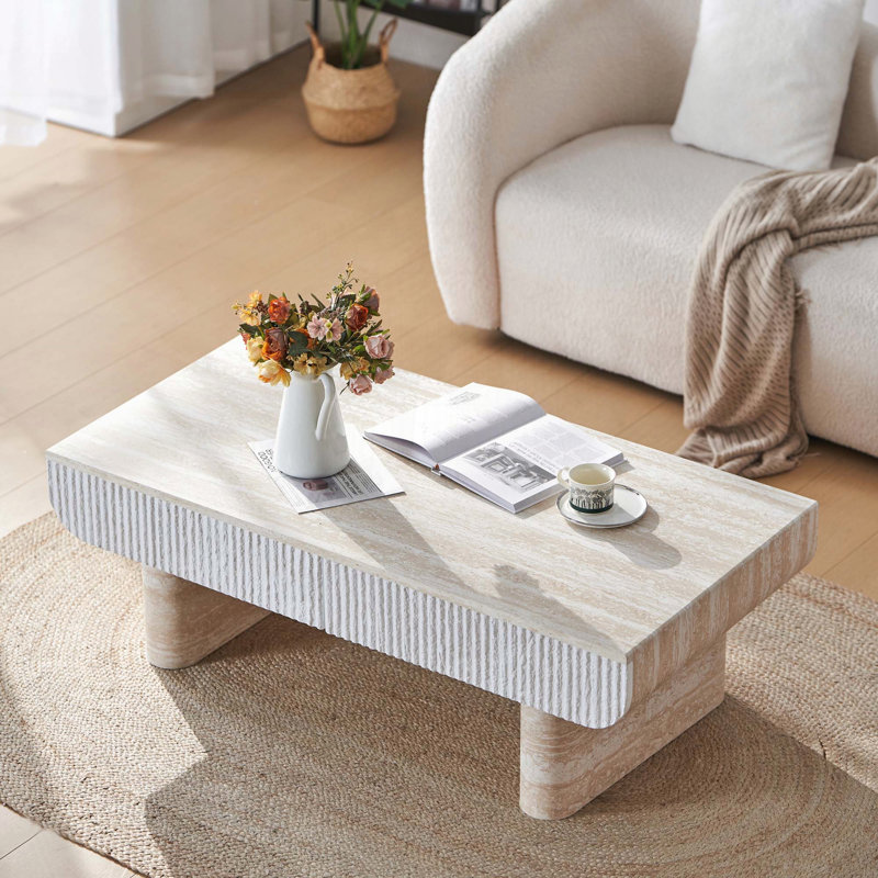 Table basse ovale avec tiroir cannelé et plateau en faux marbre - Mid-Century moderne