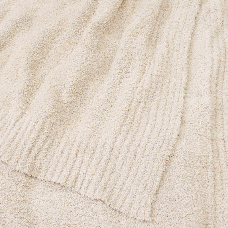 Cream Twin Reversible Fleece Knit Throw Blanket