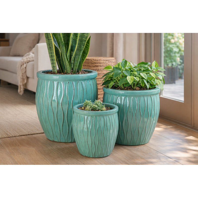 Corriente Fishbowl Planter Set of 3 - Turquoise, Turquoise