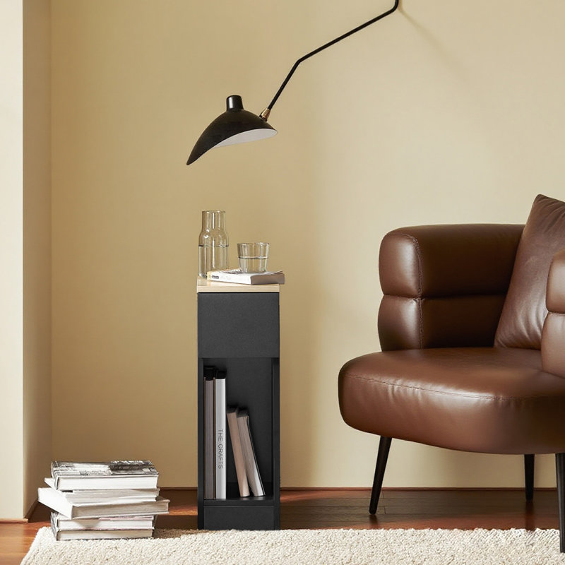 Jayshaun 20cm 1 Drawer Bedside Table, Black/Natural
