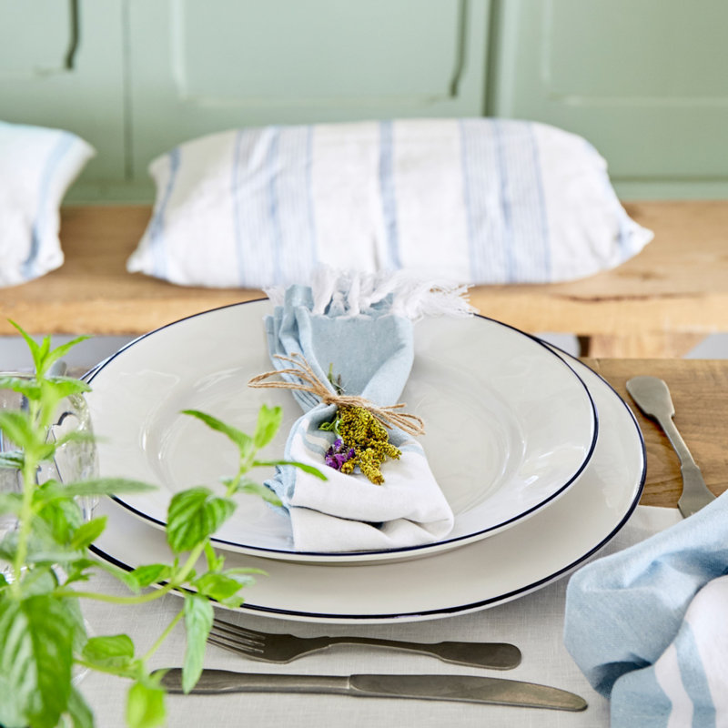 Beja Handmade Stoneware Dinnerware Set, White/Blue