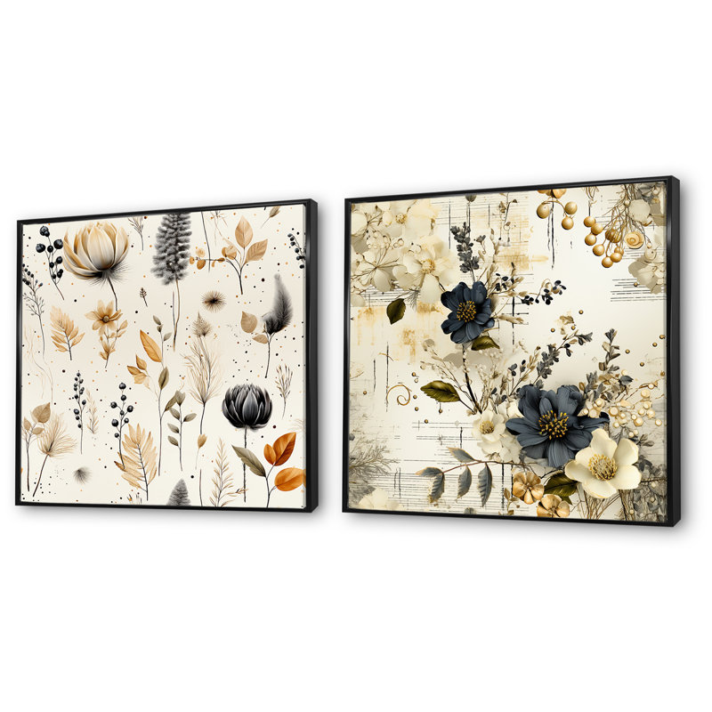 Ensemble de salon Cobee - Abstract Collages Wall Art, Cadre noir, H 36 po x l 73 po x P 1,5 po