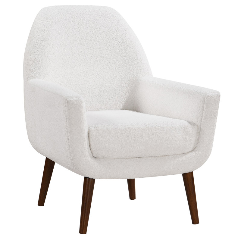 Chaise avec revêtement Boucle, siège en mousse, structure en bois massif, fauteuil blanc, tissu, bois, coussin