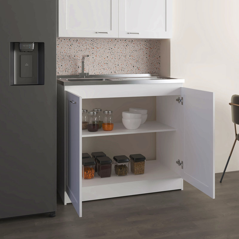 Zurich 39" Wide Utility Sink, Base Cabinet Two-Door Cabinet With Two Shelves, Stainless Steel Sink, Laundry Room, Garage Sink, Light Gray