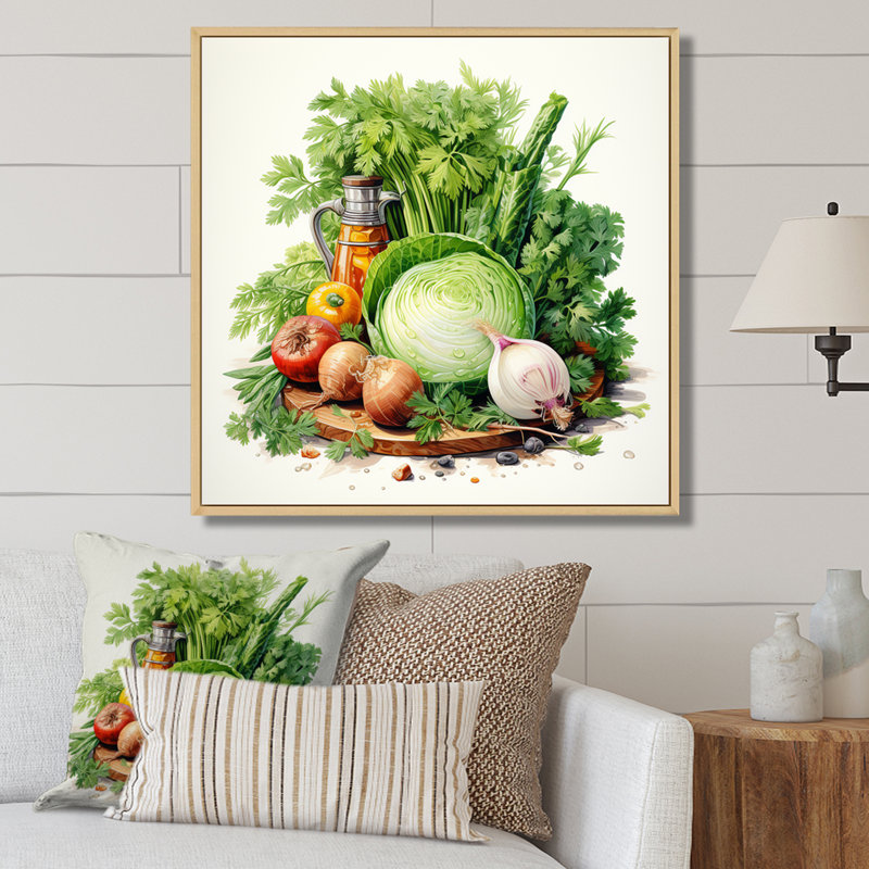 «Kitchen Fennel Herbs Fantasy 4 - Floral Herbs», art mural, Cadre flottant brun, H 16 po x l 16 po x P 1 po