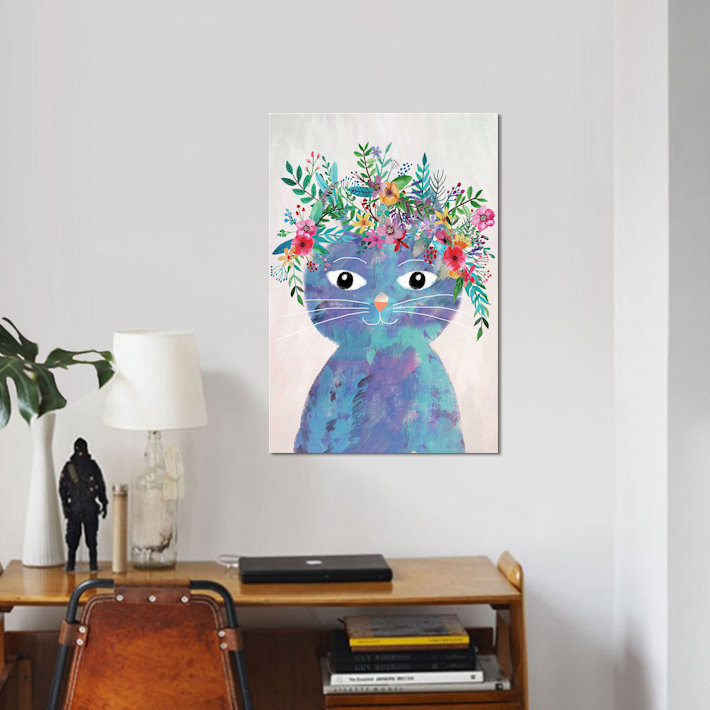 Flower Cat II - reproduction sur toile tendue, H 26 po x l 18 po x P 1,5 po, Toile tendue, Pas de tapis