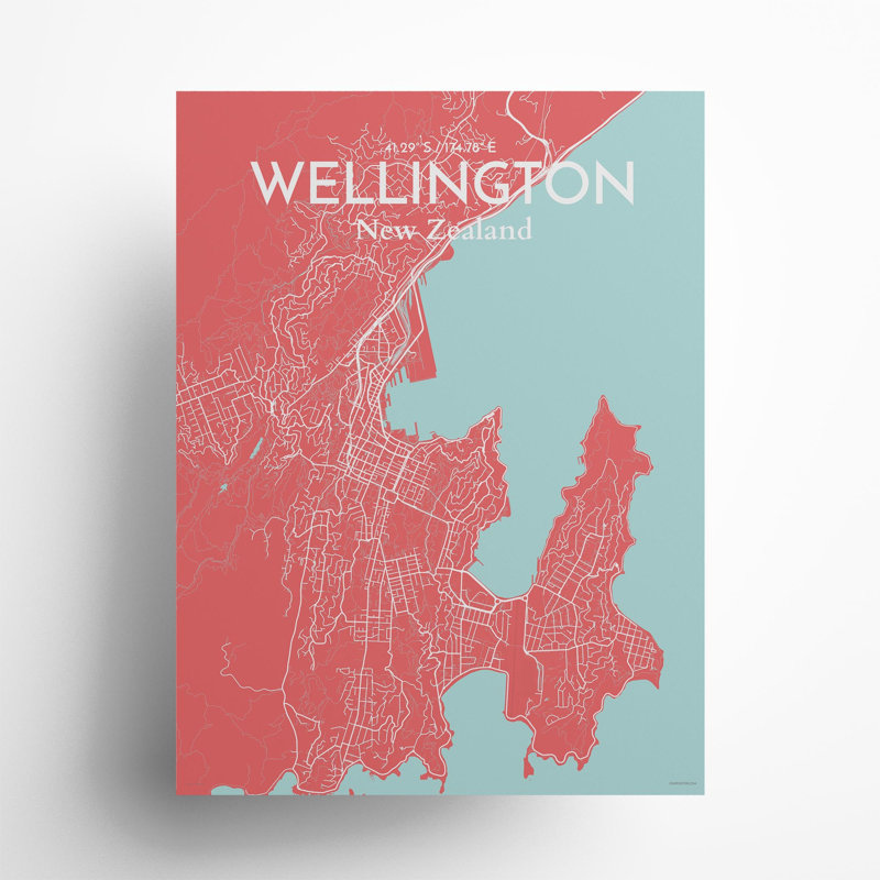 Wellington, carte de la ville, impression, Rose / bleu bébé, H 24 po x l 18 po