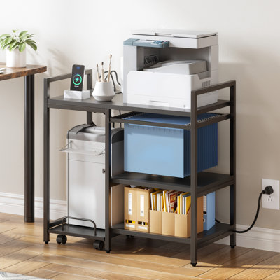 Konlan 27.6'' H X 28.2'' W 3 Tier Printer Stand With Storage, Office Printer Desk Stand File Cabinet With Charging Station