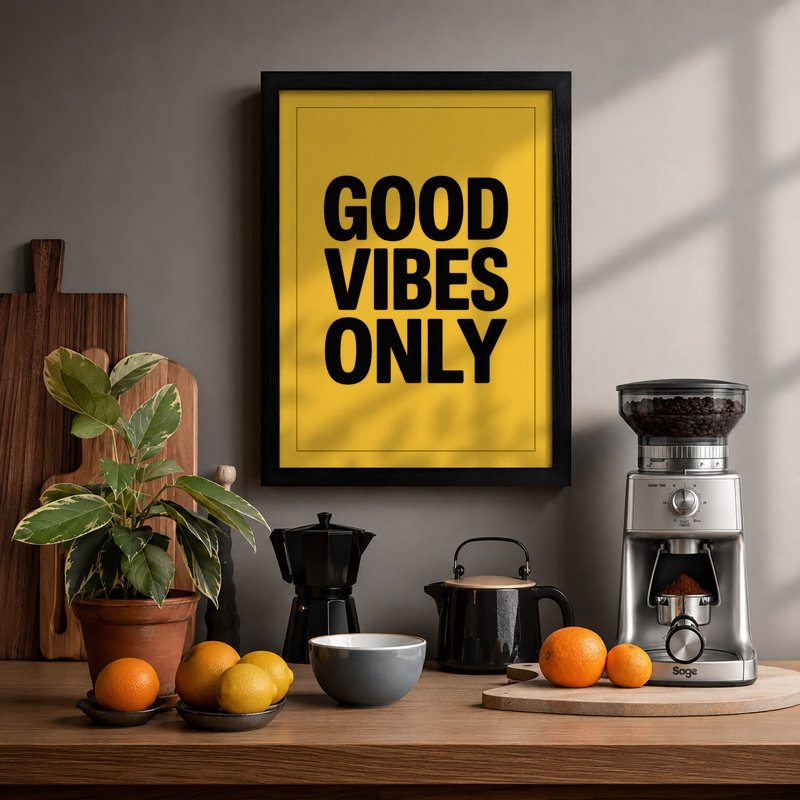 Good Vibes Only Typography - Framed Print, A2 - 59.4 x 42.0 cm, Black