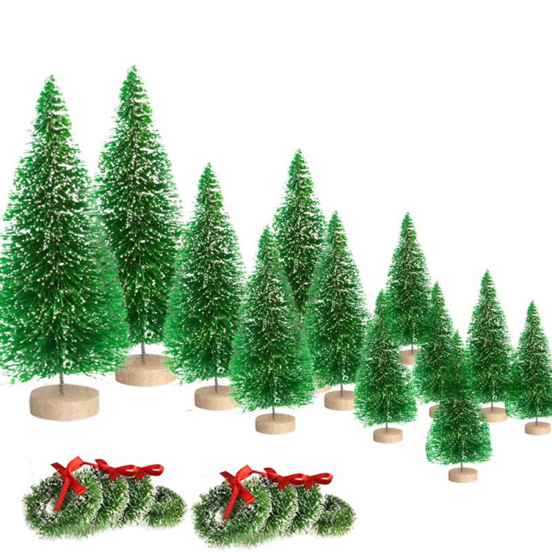 Mini arbre de Noël artificiel 36 pièces avec base en bois 36 pièces Mini arbre de Noël artificiel avec 4 tailles