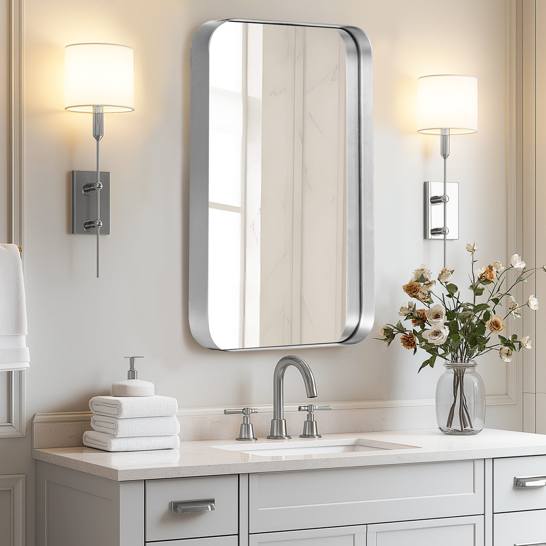 Bonniejo 16'' W 24'' H Recessed Framed Medicine Cabinet Mirror Adjustable Ebern Designs 