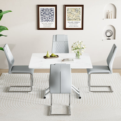 4-Person Dining Table Set,Folding Table With Metal Base,Dining Table With Chairs