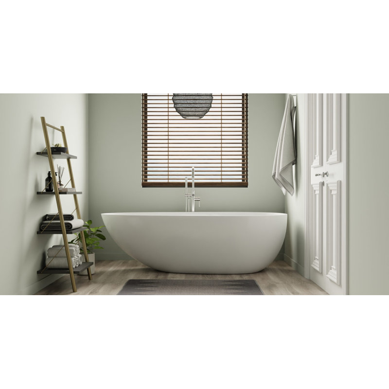 Baignoire autoportante en résine de trempage avec trop-plein et bonde Badeloft 72,8 po x 32,7 po BW-01-XL-G en blanc brillant