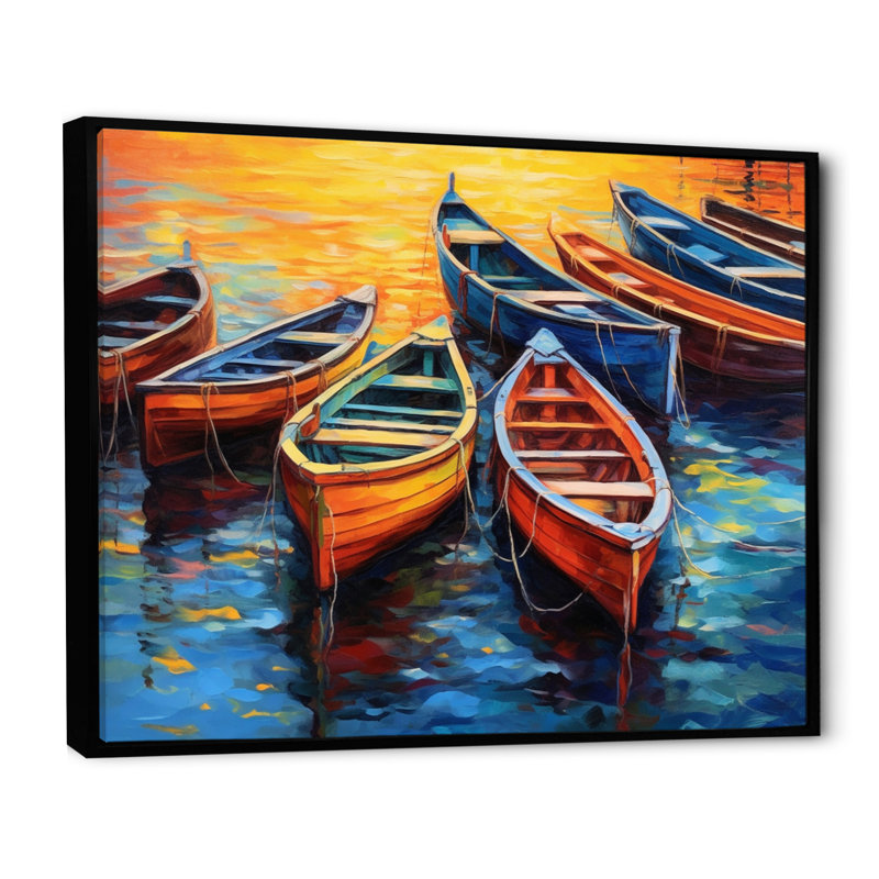 Bateaux dans le port I - art mural grand port côtier, Cadre flottant noir, 34" H x 44" W