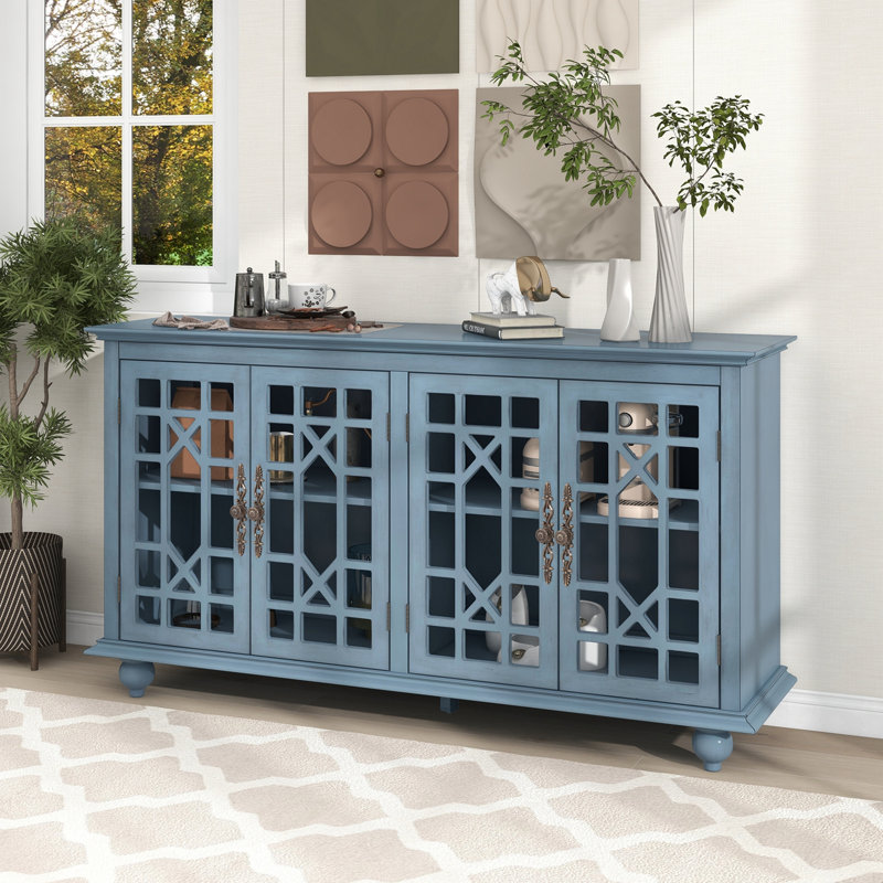 Buffet, crédence de rangement, armoire de salle à manger avec tablettes à hauteur réglable Damaria, Bleu