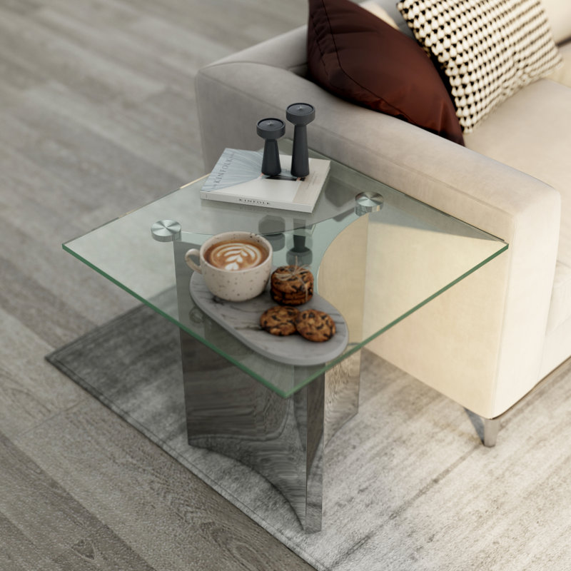 Ensemble de table de salon 2 pièces en verre et argent