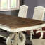 Ensemble de salle à manger 9 pièces blanc antique avec placage en bois, piètement à tréteaux et pieds finement travaillés, 8 places assises avec table, forme rectangulaire, revêtement rembourré
