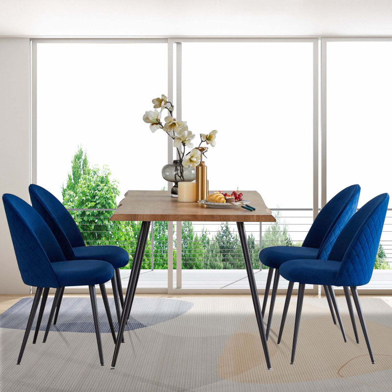 Dining Chair,Metal Legs,Set Of 4 Side Chairs, Navy Blue