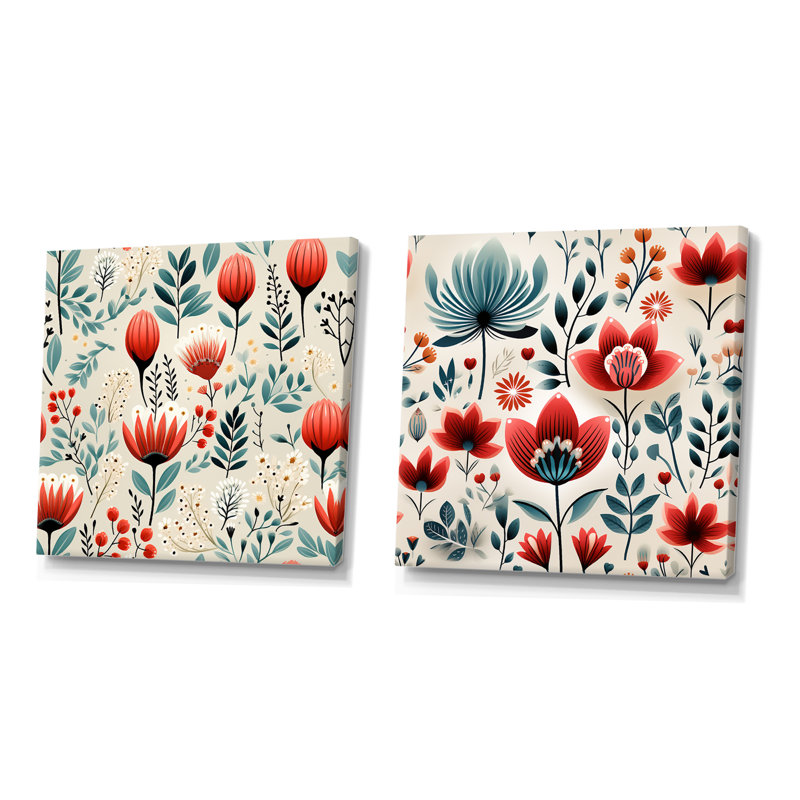 Hyman - Ensemble de 2 impressions sur toile florales, Toile tendue, H 16 po x l 33 po x P 1 po