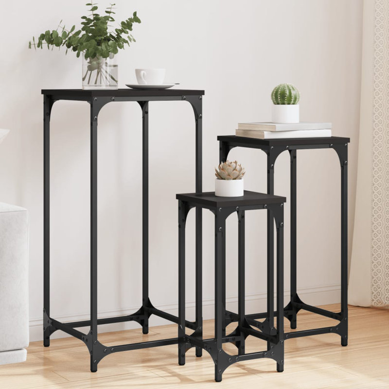 vidaXL Nesting Side Tables End Table Living Room Set of 3 Engineered Wood, Black