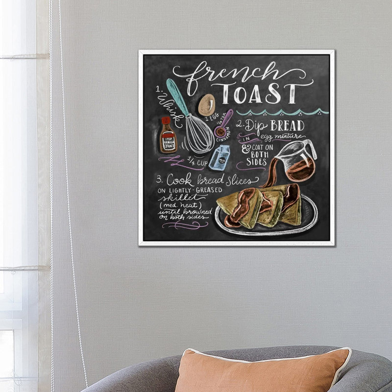 French Toast Recipe - Print on Canvas, 66.04cm H x 66.04cm W x 3.81cm D, White Floater Framed
