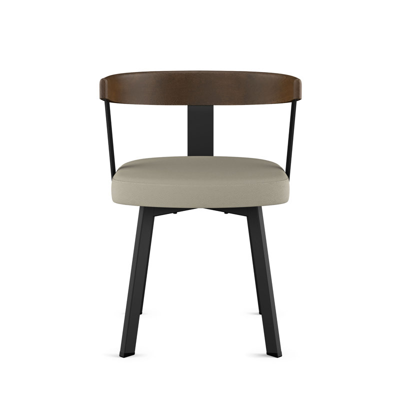Drees Dining Chair with backrest and arms, Brown Wood/Black Legs, Beige