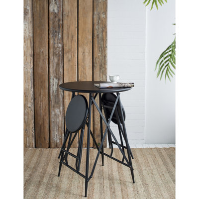 Table d'appoint en fer noir et deux sièges, 62,33 x 24 x 32,3 po, compacte pour un article décoratif industriel peu encombrant