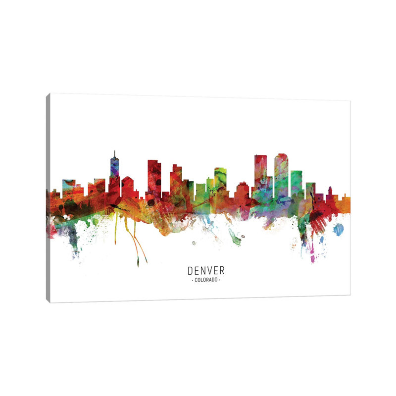 «Denver Colorado Skyline» par Michael Tompsett - peinture sur toile tendue, H 8 po x l 12 po x P 0,75 po