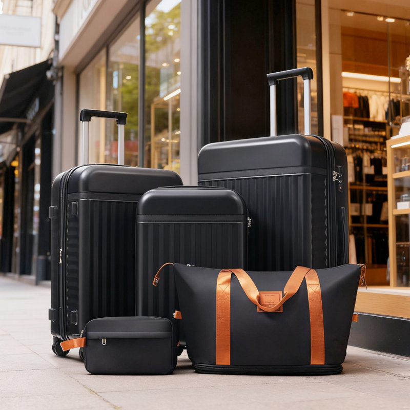 Ensemble de bagage 5 pièces, valise de transport rigide, bagage extensible avec sacs de voyage, roulettes, verrou TSA