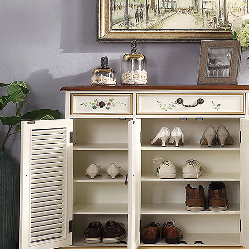 American Painted Shoe Cabinet Side Cabinet 16 Pair Shoe Storage Cabinet