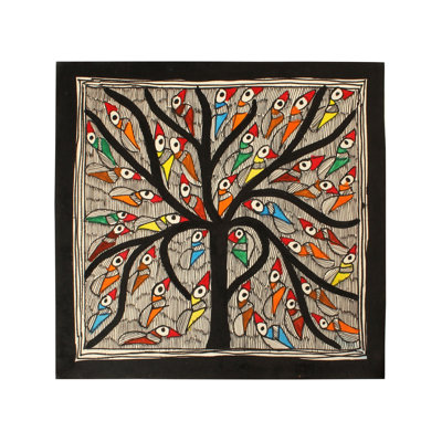 Tree Of Life Full Of Colorful Birds | Madhubani Painting | Handmade Paper