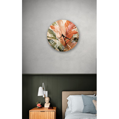 Horloge murale en verre trempé pastel doux corail et sauge