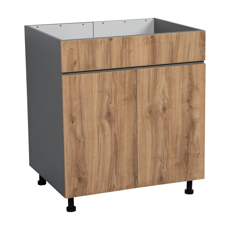 Armoires de base 30 po - Double porte haute - Gris, Teck naturel, H 34,5 po x l 33 po