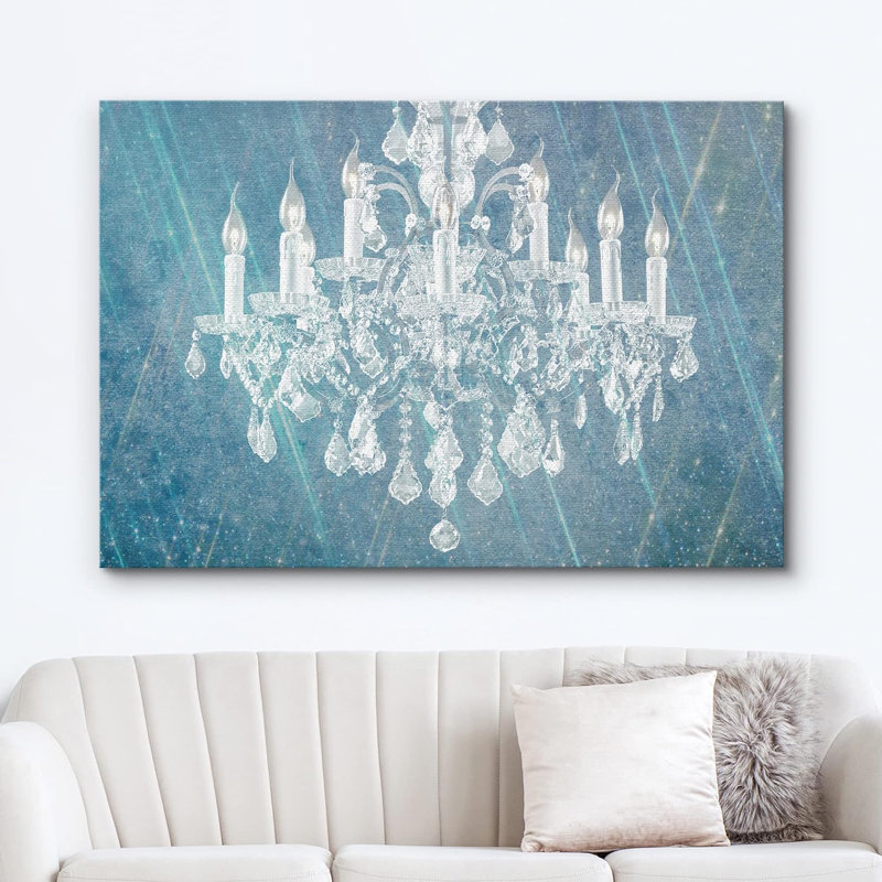 «Blue Pastel Paint», lustre en cristal blanc, lumières de style, contemporain, relax, calme, art mural sur toile