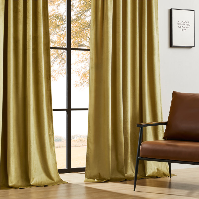 Deavion Velvet Solid Color Back Tab Room Darkening Curtain Panels, 52" W x 108" L, Gold