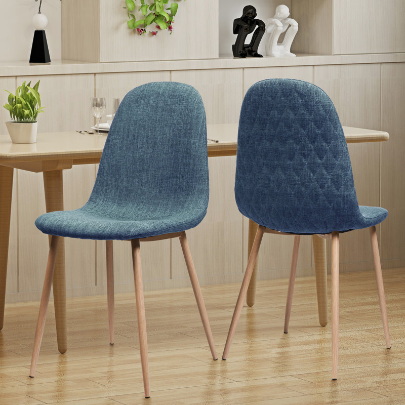 2 chaises de salle à manger de style Mid-Century moderne, revêtement en tissu bleu pâle, pieds en métal noyer, chaises confortables pour 2 places, chaise recouverte de tissu, surface en fer