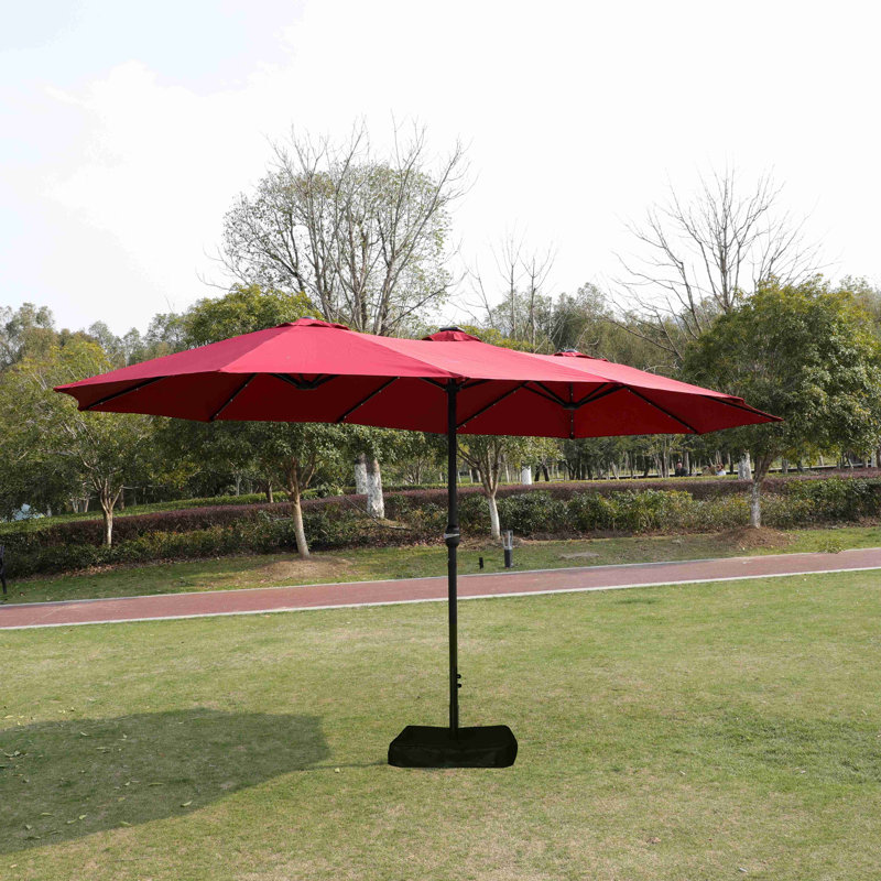 Grand parasol rectangulaire double pour marché extérieur avec lumière et base (sans base), Rouge