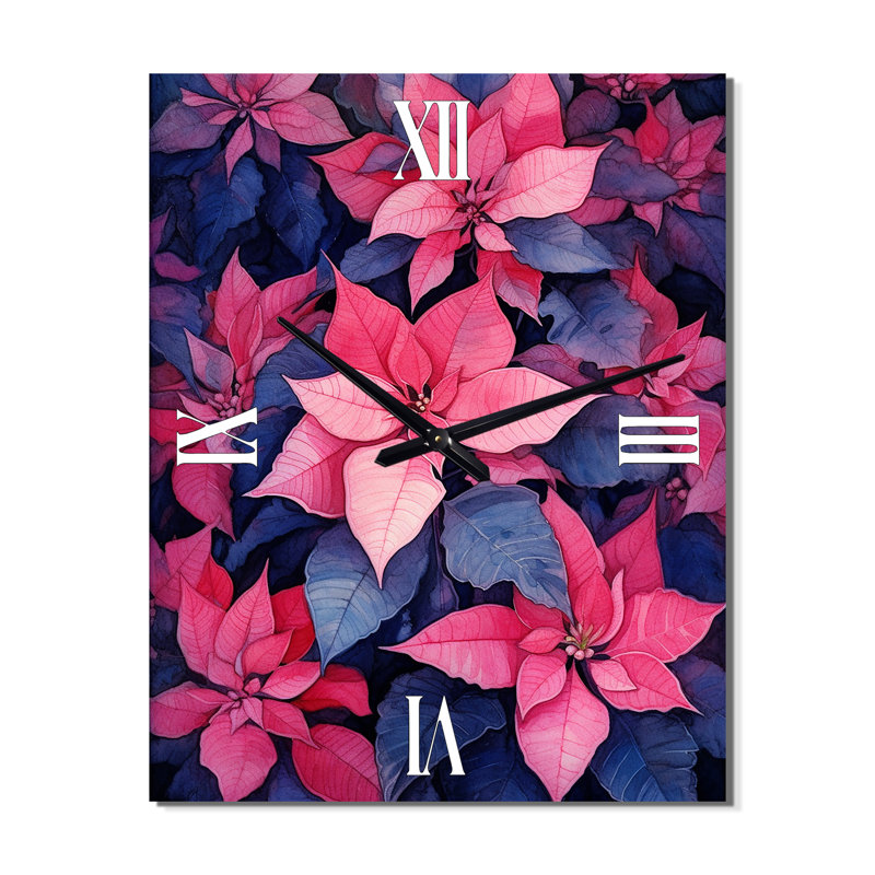 Poinsettia Passion II - Horloge murale florale surdimensionnée, Médium