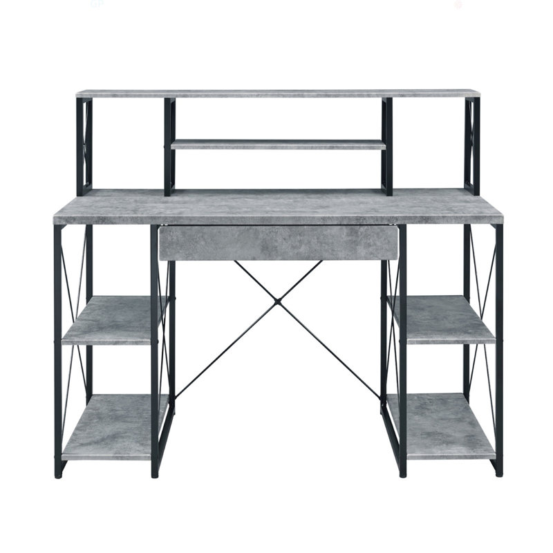 Writing Desk With One Drawer And 8 Open Compartment, Gray